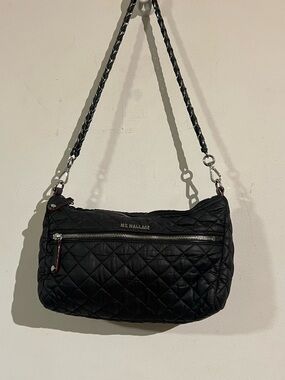 MZ Wallace Black Quilted Shoulder Bag with Braided Strap